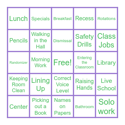 RULES AND PROCEDURES Bingo Card