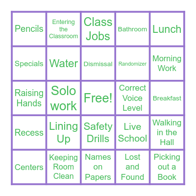RULES AND PROCEDURES Bingo Card
