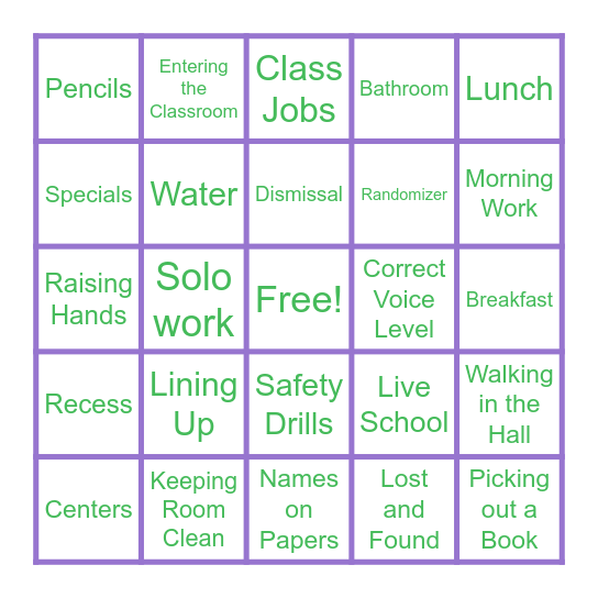 RULES AND PROCEDURES Bingo Card