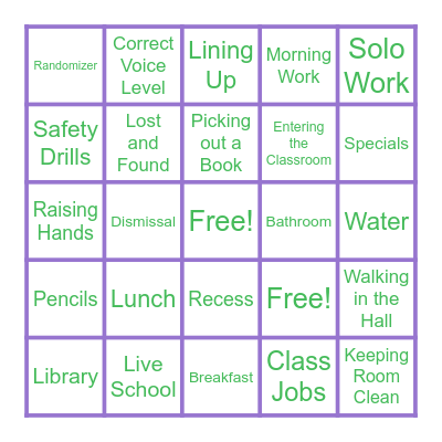 RULES AND PROCEDURES Bingo Card