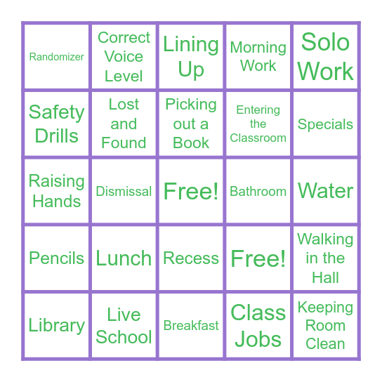 RULES AND PROCEDURES Bingo Card