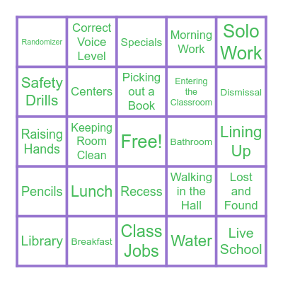 RULES AND PROCEDURES Bingo Card