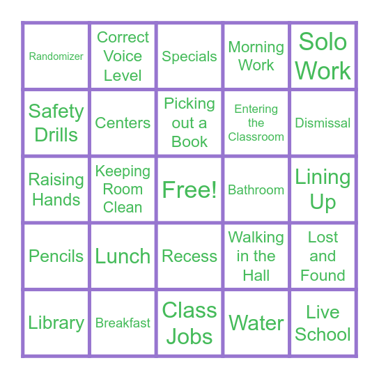 RULES AND PROCEDURES Bingo Card