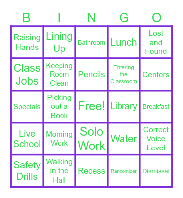 RULES AND PROCEDURES Bingo Card