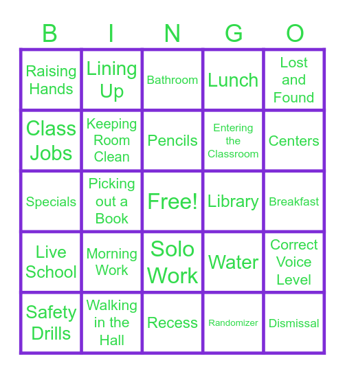 RULES AND PROCEDURES Bingo Card