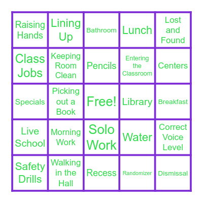 RULES AND PROCEDURES Bingo Card