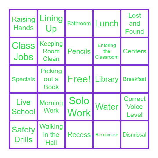 RULES AND PROCEDURES Bingo Card