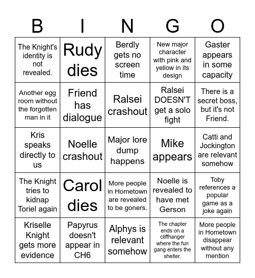 Deltarune CH6 bingo Card