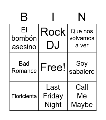 Bingo Musical Bingo Card