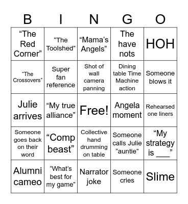 Big Brother Bingo Card