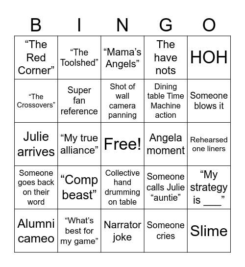 Big Brother Bingo Card
