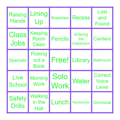 RULES AND PROCEDURES Bingo Card