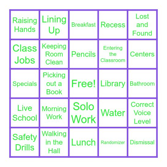 RULES AND PROCEDURES Bingo Card
