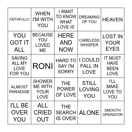 BETWEEN THE SHEETS Bingo Card