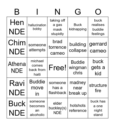 9-1-1 season 9 Bingo Card