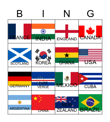 COUNTRY Bingo Card