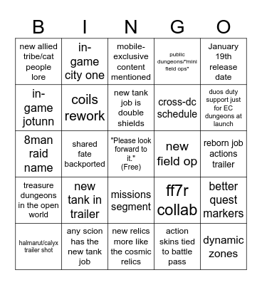 FFXIV Berlin Fanfest Bingo Card