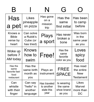 Untitled Bingo Card