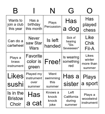 Band Bingo! Bingo Card