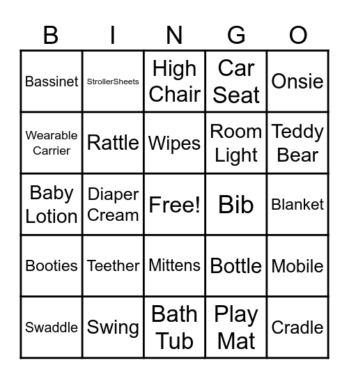 Baby Shower Bingo Card