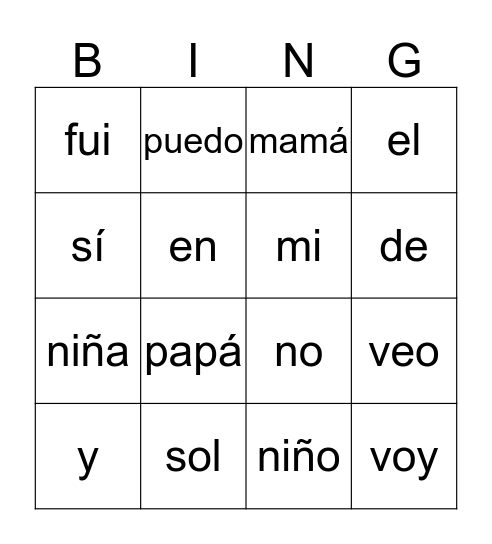Kinder  Bingo Card