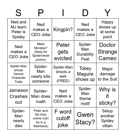 Spider-Man: Brand New Day Bingo Card