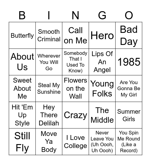 One Hit 2000s Bingo Card