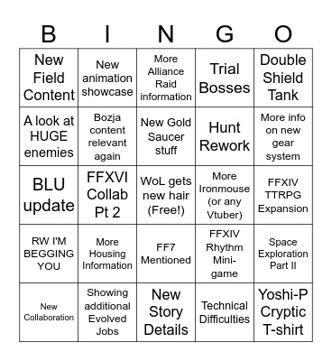 FFXIV EU Fanfest Bingo Card