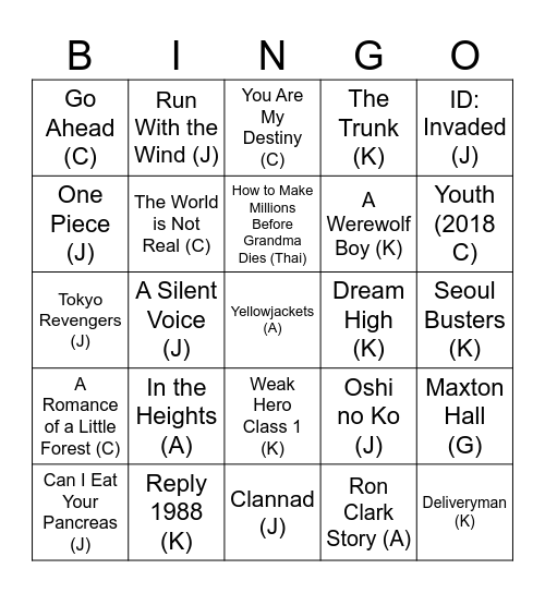 Bingo 1 Bingo Card