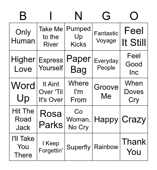 Groovy Funky Mix Bingo Card