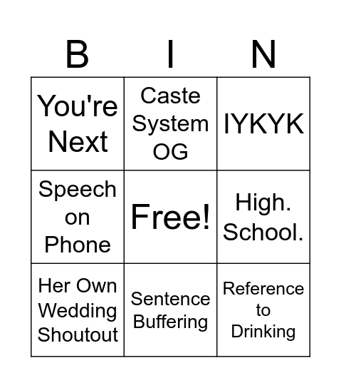 S&J Bingo Card