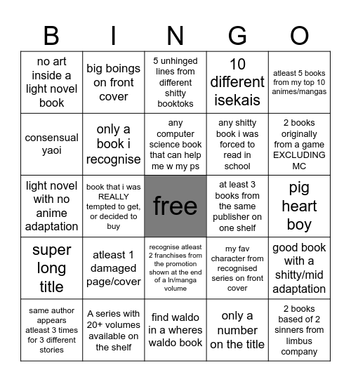Bookstore Bingo Card