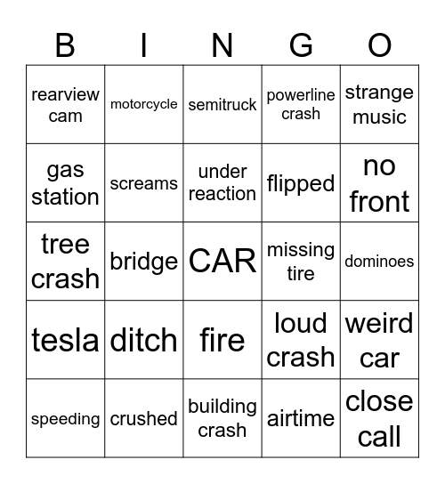 brutal and fatal car crashes Bingo Card