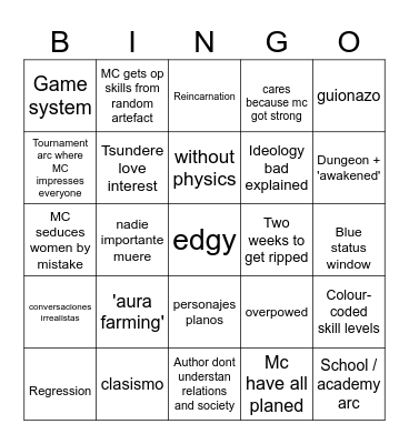 Manhwa clichés Bingo Card