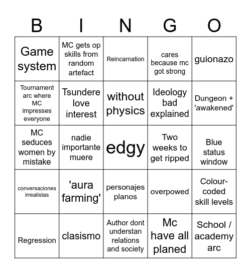 Manhwa clichés Bingo Card