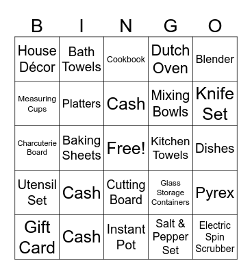 Bridal Shower Bingo Card