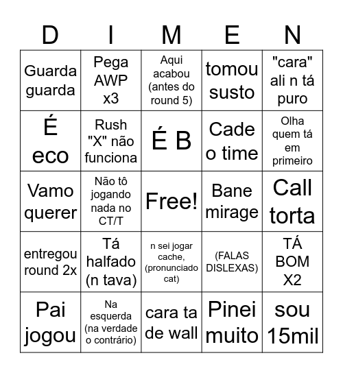 Dimensioon no CS2 Bingo Card