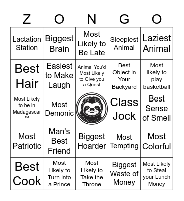 Zoo Bingo Card