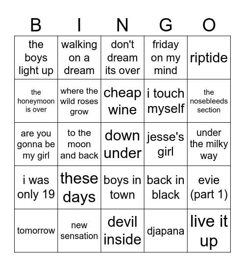 aussie 2 Bingo Card