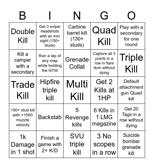 Phantom Forces Challenge Bingo Card