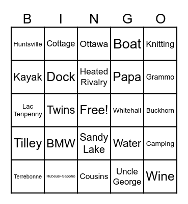 Family Bingo Card