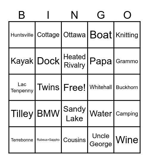 Family Bingo Card