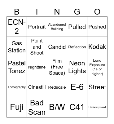 Film Photography Bingo Card
