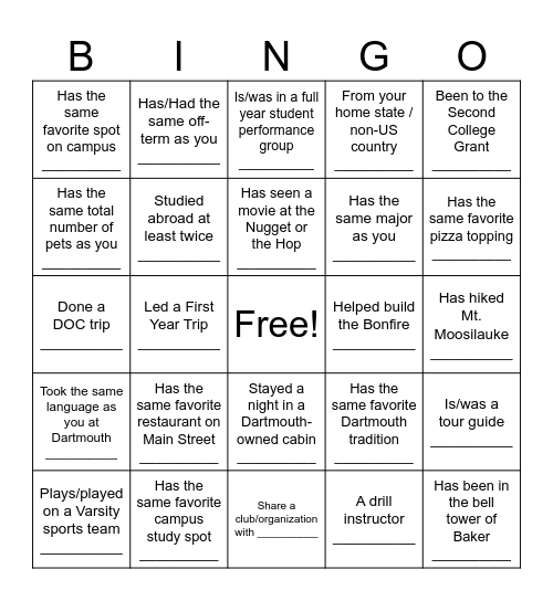 50th Class Connections Human Bingo Card