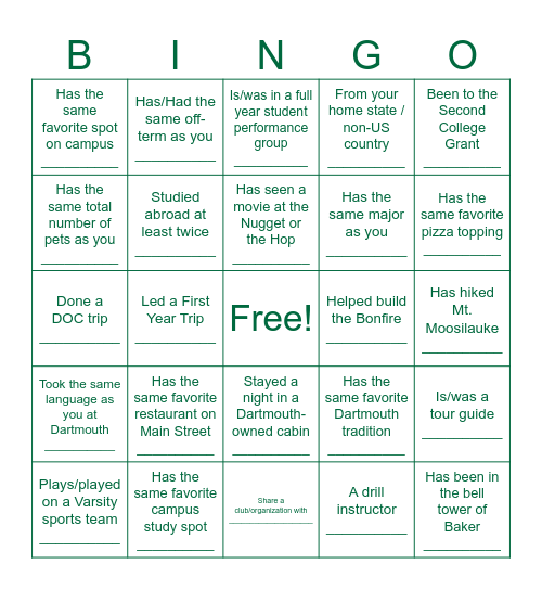 50th Class Connection Human Bingo Card