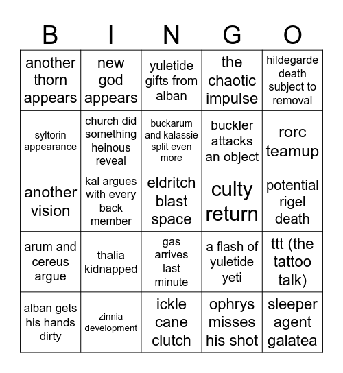 session 25 bingo Card
