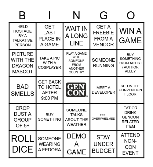 GENCON 2026 Bingo Card