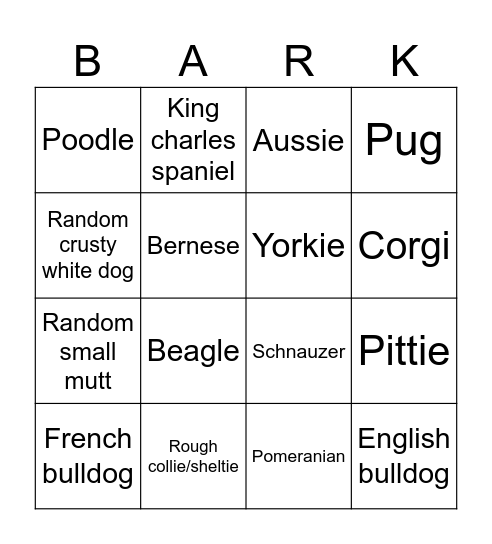 Fens Awesome Dog Bingo Card