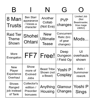 FF14 Fanfest Bingo Card