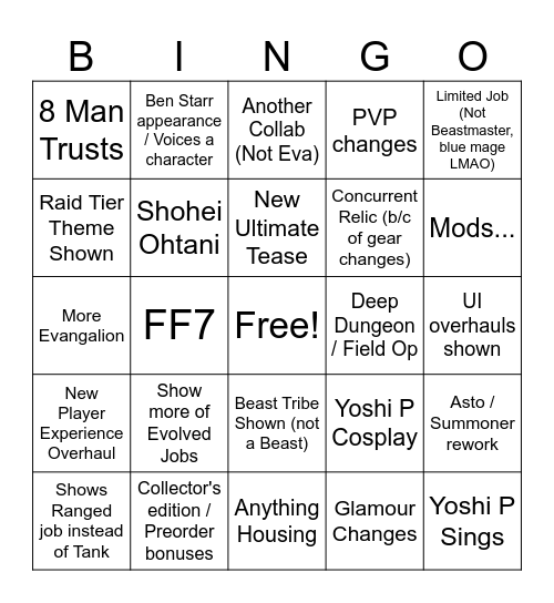 FF14 Fanfest Bingo Card